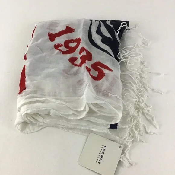 Sperry Top-Sider Scarf Red White Blue Regata Ready Fringe Trim Fashion OSFM New - Picture 6 of 6